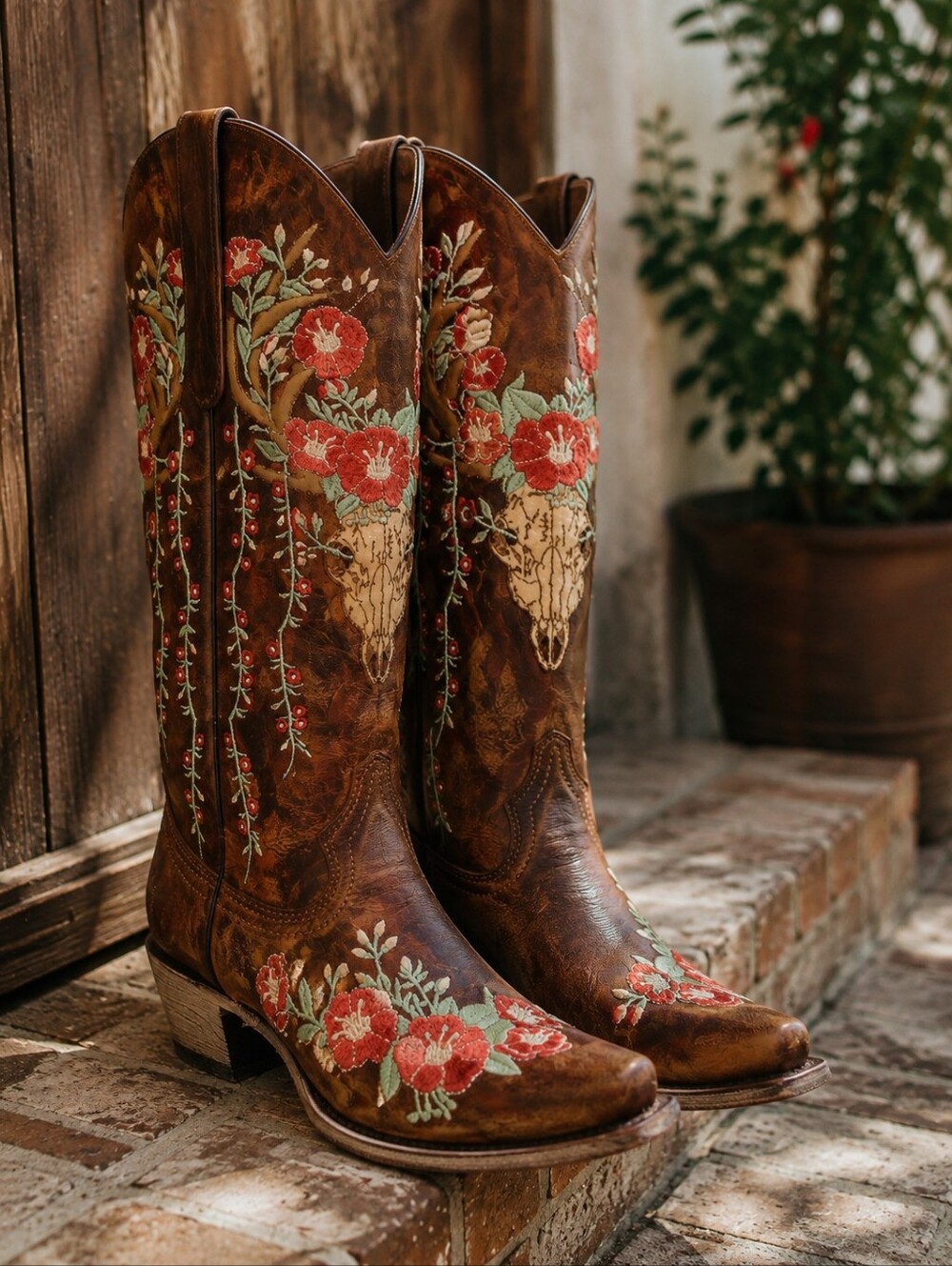 Corral A3620 Juliet Deer Skull Floral Embroidered Leather Cowgirl Boots